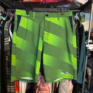 NFL Team Apparel Seattle Seahawks Neon Green/Black Diagonal StripeWalking Shorts